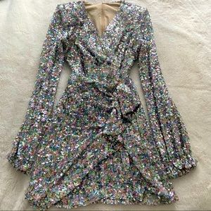 Revolve Long Sleeve Multi-sequin mini knee length dress